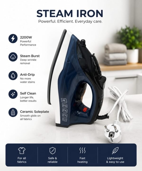 electric steam iron – efficient fabric care