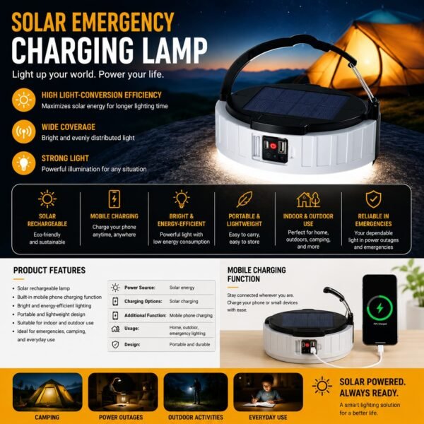 solar rechargeable lamp – portable solar light with mobile charger