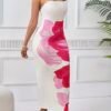 strapless floral maxi dress white and pink
