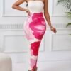strapless floral maxi dress white and pink