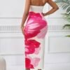 strapless floral maxi dress white and pink