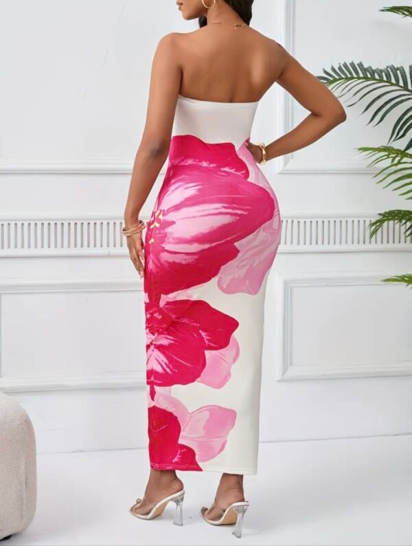 strapless floral maxi dress white and pink