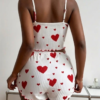 women’s two piece heart print pajama set – white & red