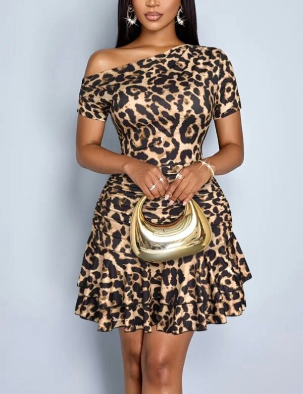 elegant leopard one shoulder mini dress – bodycon party style