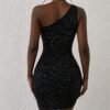elegant one shoulder glitter mini dress – sexy night party style