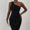elegant one shoulder glitter mini dress – sexy night party style