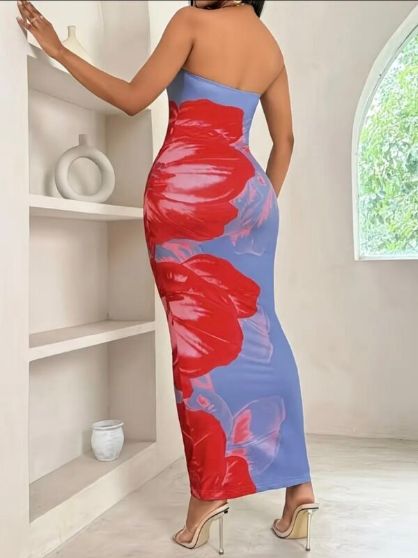 strapless floral maxi dress royal blue