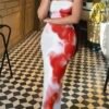 strapless mixed colors maxi dress white and red