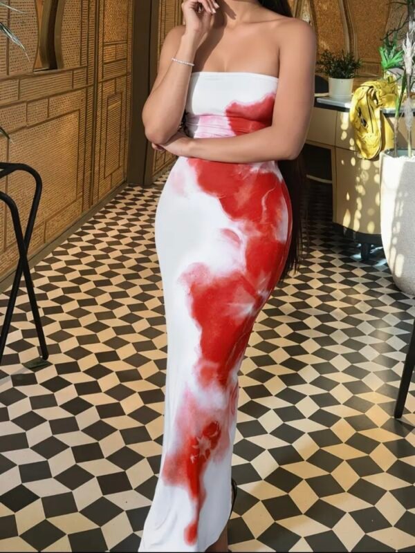 strapless mixed colors maxi dress white and red