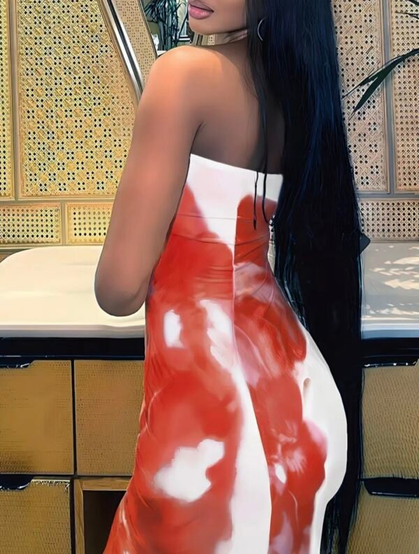 strapless mixed colors maxi dress white and red