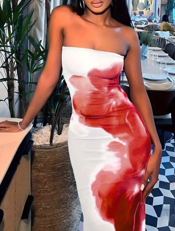 strapless mixed colors maxi dress white and red