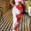strapless mixed colors maxi dress white and red