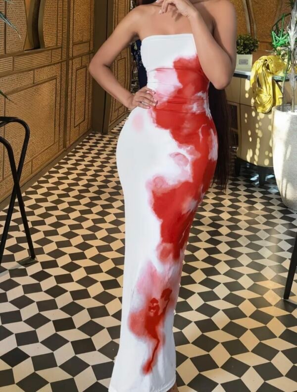 strapless mixed colors maxi dress white and red