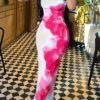 strapless mixed colors maxi dress white and pink