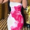 strapless mixed colors maxi dress white and pink