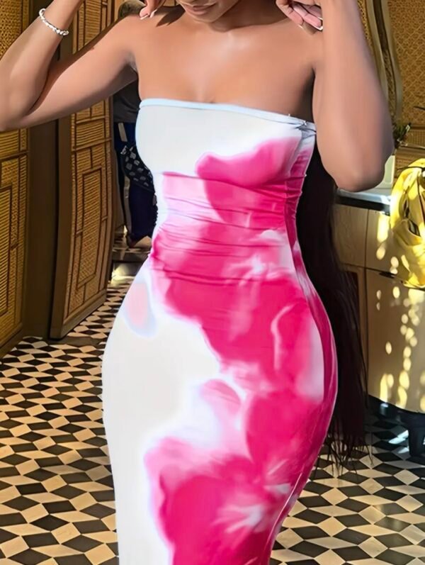 strapless mixed colors maxi dress white and pink