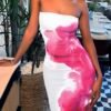 strapless mixed colors maxi dress white and pink