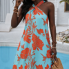 women’s floral halter mini dress – summer beach style