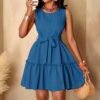 chic sleeveless mini blue dress – elegant casual style
