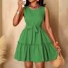 chic sleeveless mini green dress – elegant casual style