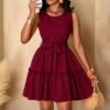 chic sleeveless mini red wine dress – elegant casual style