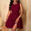 chic sleeveless mini red wine dress – elegant casual style