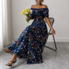 elegant floral off shoulder maxi dress (blue)