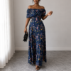 elegant floral off shoulder maxi dress (blue)