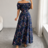 elegant floral off shoulder maxi dress (blue)