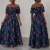 elegant floral off shoulder maxi dress (blue)