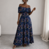 elegant floral off shoulder maxi dress (blue)