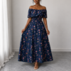 elegant floral off shoulder maxi dress (blue)