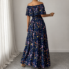 elegant floral off shoulder maxi dress (blue)