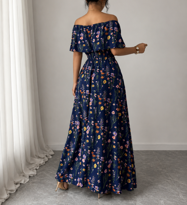elegant floral off shoulder maxi dress (blue)
