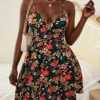 floral backless black mini dress