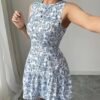 floral backless blue mini dress