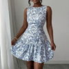 floral backless blue mini dress