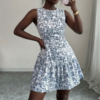 floral backless blue mini dress