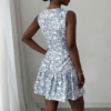 floral backless blue mini dress