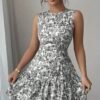 floral black mini dress