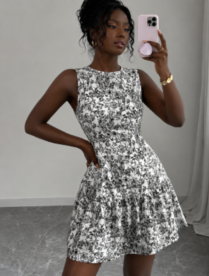 floral black mini dress