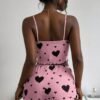 women’s two piece heart print pajama set – pink