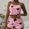 women’s two piece heart print pajama set – pink