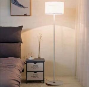 modern minimalist floor lamp – white metal stand & fabric shade (pre order)