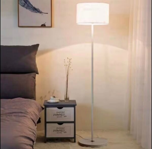 modern minimalist floor lamp – white metal stand & fabric shade (pre order)