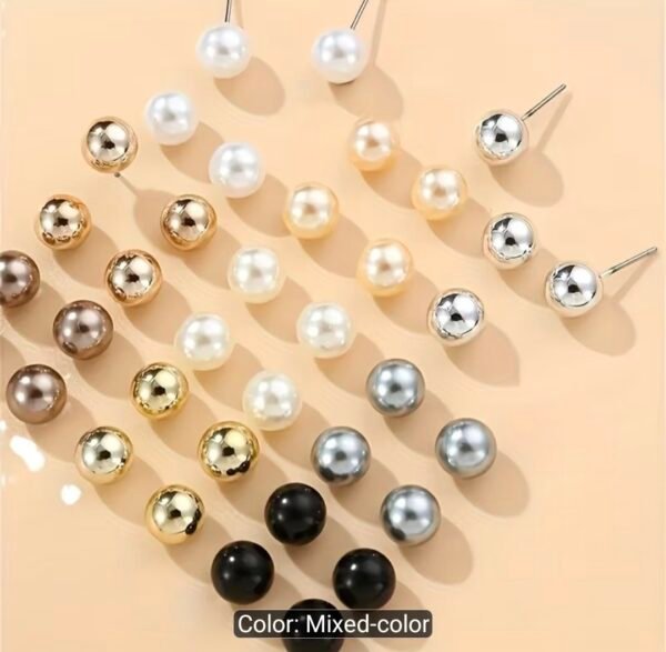 pearl & metallic stud earrings set – 12 pairs