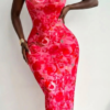 pink floral bodycon maxi dress