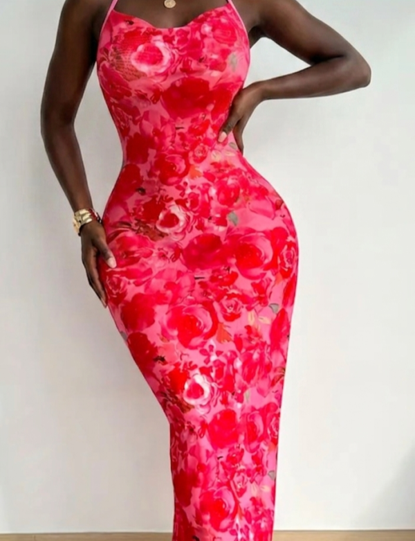 pink floral bodycon maxi dress