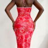 pink floral bodycon maxi dress