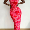 pink floral bodycon maxi dress
